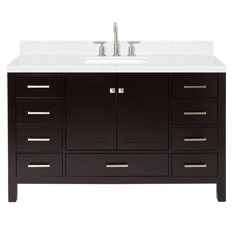 Cambridge 54.25'' Single Bathroom Vanity with Carrara Quartz Top, Espresso/Brushed Nickel, Rectangular