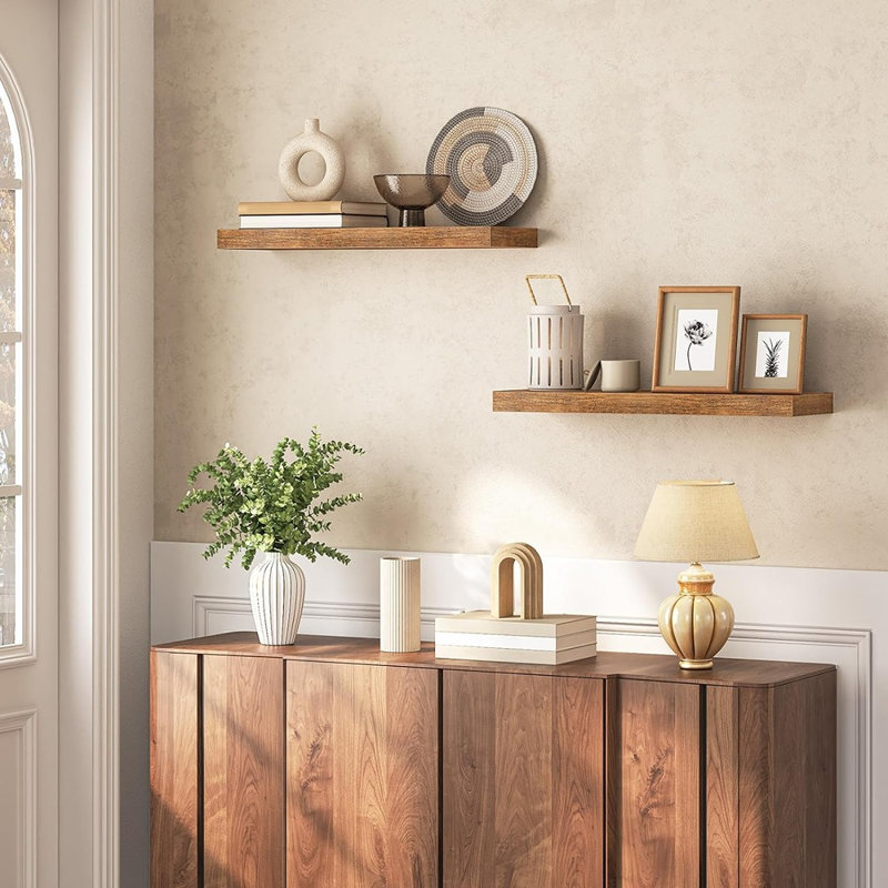 Kayleah 2 Piece Floating Shelf, 1.5" H x 23.6" W x 7.9" D, Rustic Brown