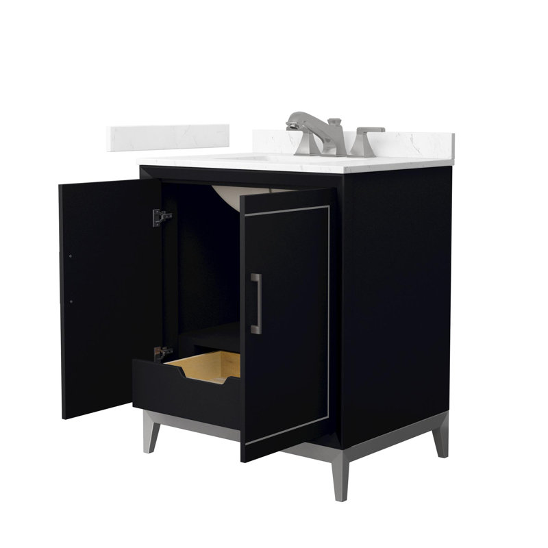 Marlena 30" Freestanding Single Bathroom Vanity with Cultured Marble Top, Black, Brushed Nickel