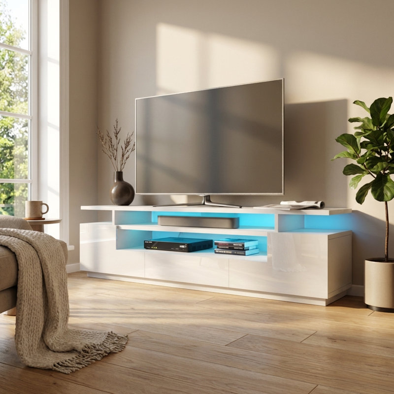 Eva 77" White TV Stand, White
