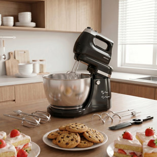 Stand Mixer Electric Kitchen Mixer, 4.8 QT Auto-Rotating Bowl & Beater Tilt-Head 2-IN-1 Standing Hand Mixer, 250 Watt 5-Speed with Turbo Boost Household Mixer with Beaters & Dough Hooks for Baking
