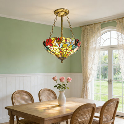 Lustre 2 lumières en verre coloré Tiffany avec ampoules incluses