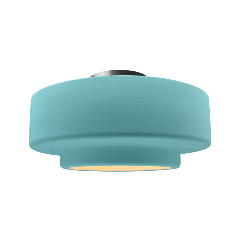 Plafonnier semi-encastré en céramique Dottie, H 8 po x l 16,5 po x P 16,5 po, Reflet de piscine, Nickel brossé