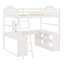 Lit mezzanine en bois avec bureau en U, compartiments de rangement et miroir à trois volets-971562485