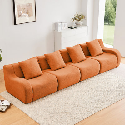 4 sièges orange en tissu, base coulissante, accoudoir incurvé et aucun assemblage requis pour les salles d'étude à la maison modulaires avec fonctionnalité, espaces requis
