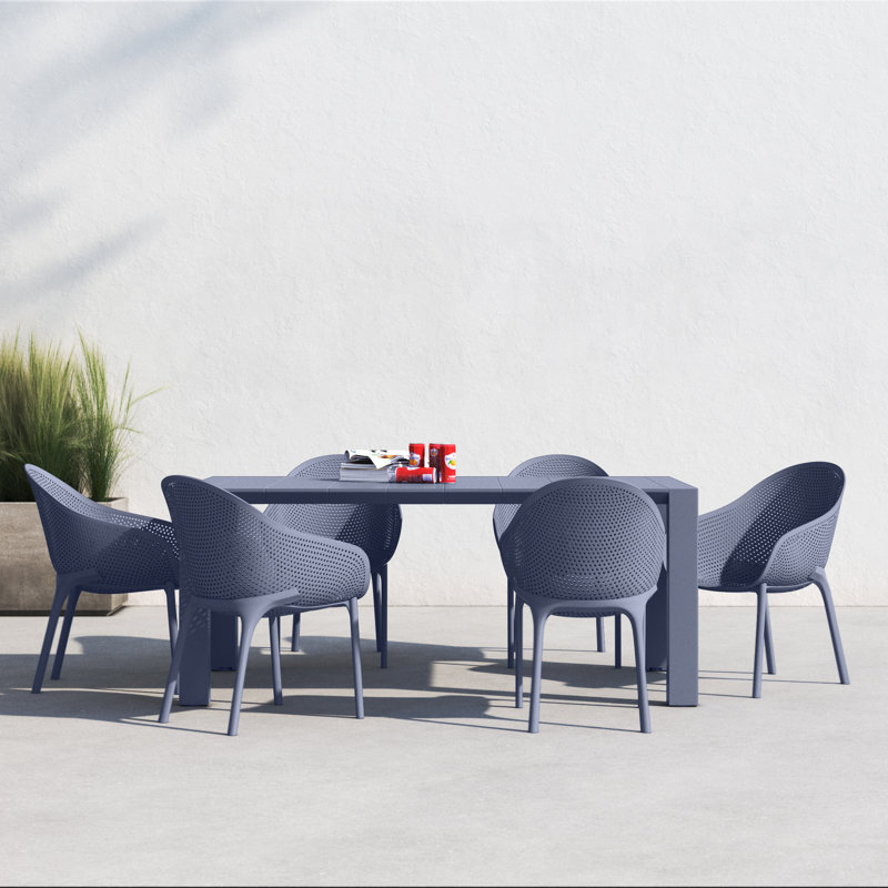 Farrah 70" W Extendable Plastic 7-Piece Patio Dining Set, Dark Gray