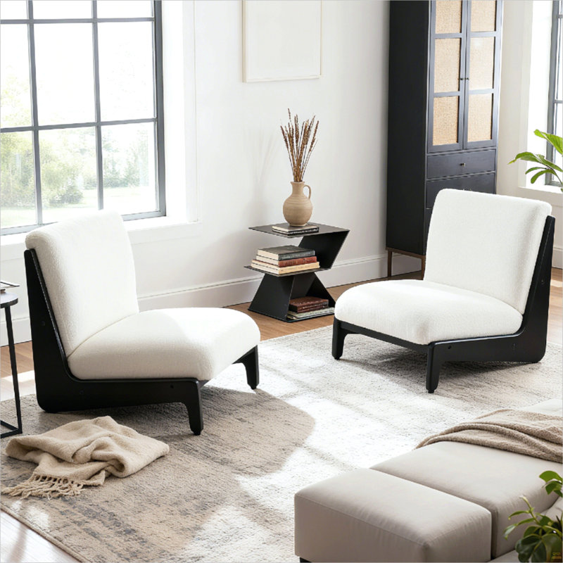 Chaise d'appoint Scott Living Moda blanche avec structure en bois massif noir, ensemble de 2, Tissu blanc / noir