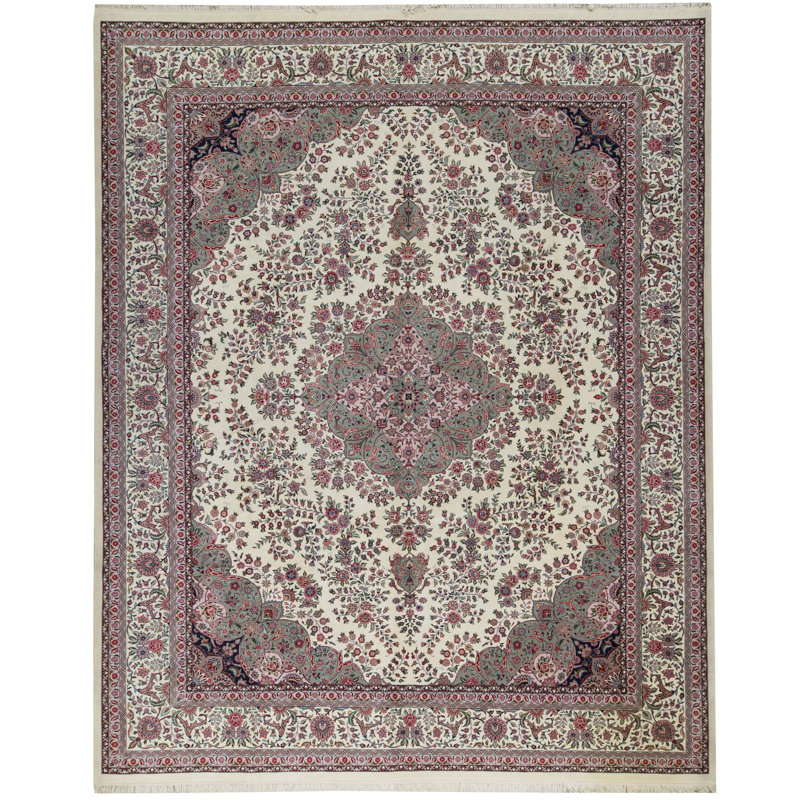 Tapis ivoire et ivoire noué à la main de haute qualité