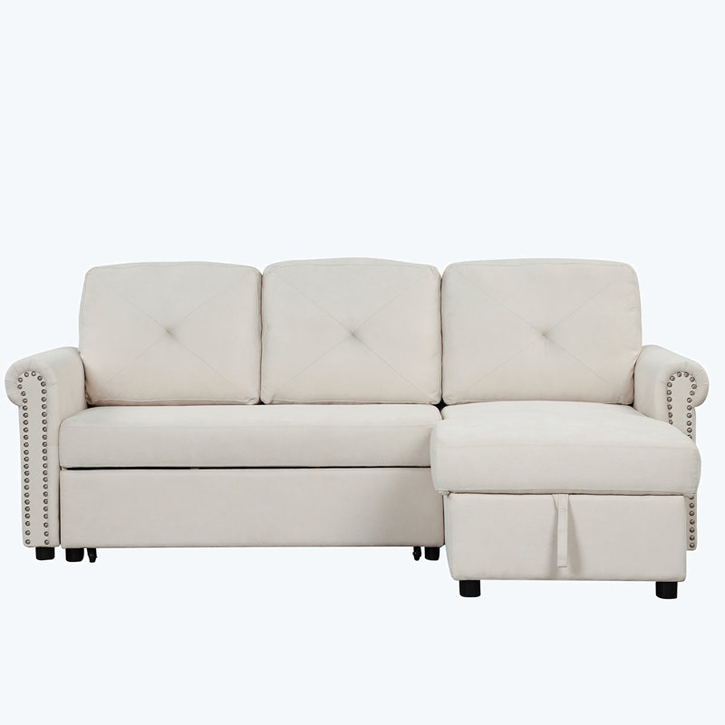Pull Out Couch Sleeper Sofa bed Convertible Sofa Livingroom Sofa, Beige Velvet