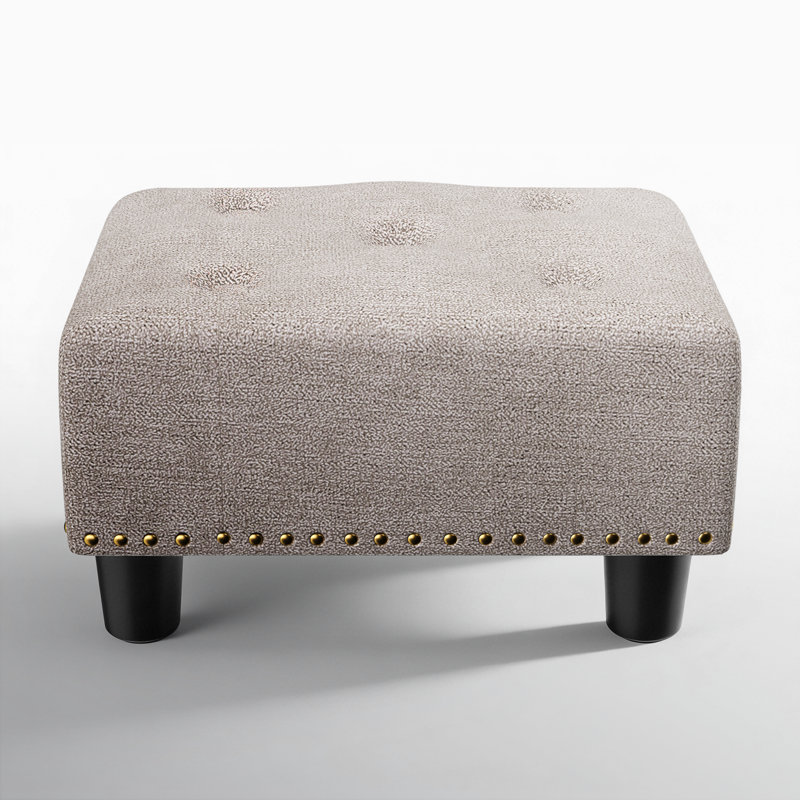 Upholstered Foot Stool Ottoman, Tufted Button Footstool Footrest With Padded Seat For Living Room Bedroom, Tan