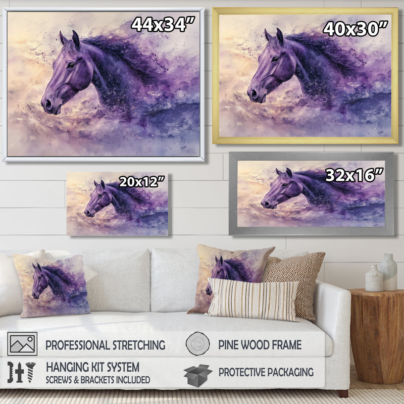 Lavande, rêve, cheval, harmonie I - cheval, art mural, H 12 po x l 20 po, Impression sur cadre flottant, Argent argent