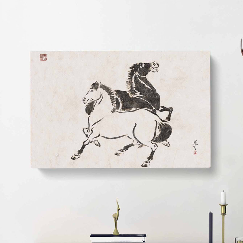 Two Horses by Shibata Zeshin - Wrapped Canvas Painting, 50cm H x 76cm W x 3cm D
