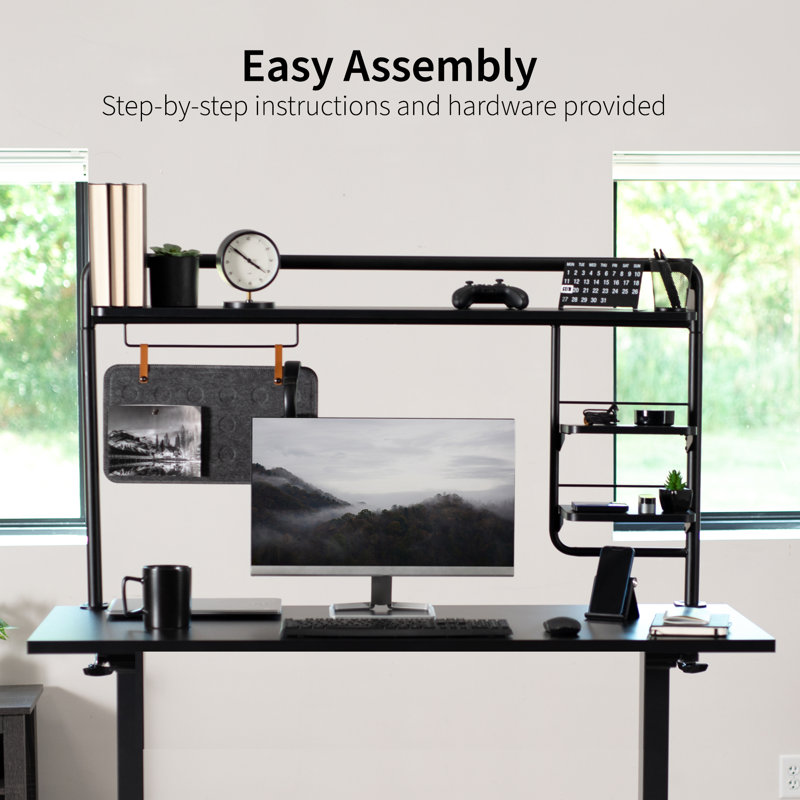Black Clamp-On Desktop Shelving System with Magnetic Memo Board