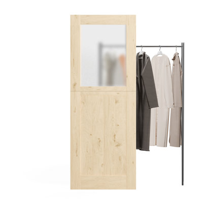 Intérieur de la porte hollandaise fendue en verre semi-givré, porte de placard style campagne moderne, bois de pin naturel (sans charnières de porte)