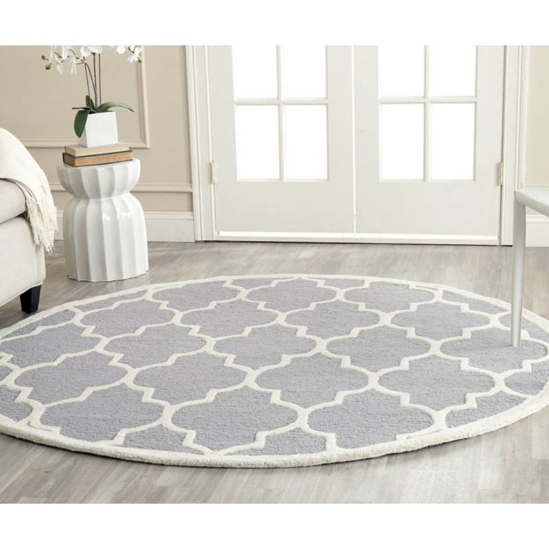 Tapis géométrique en laine touffeté à la main Cambridge, Rond 6 pi