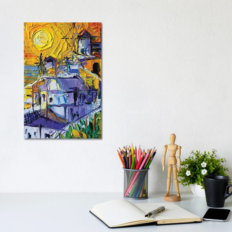 Sunset Light In Oia - Mini Santorini Cityscape by Mona Edulesco - Wrapped Canvas Print, 20.32 cm H x 30.48 cm W