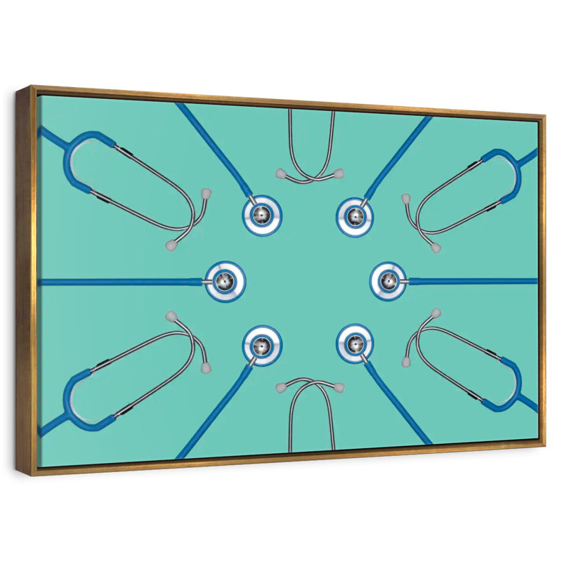 Stéthoscopes bleus, 25 po x 17 po, Cadre flottant doré