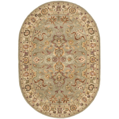 Tapis oriental vert clair / beige en laine touffeté à la main Cranmore