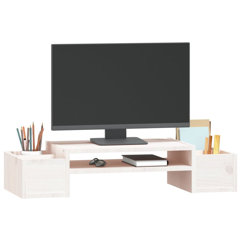 Kahan Wood Monitor Stand, White, 27.5 cm H x 70cm W x 15 cm D