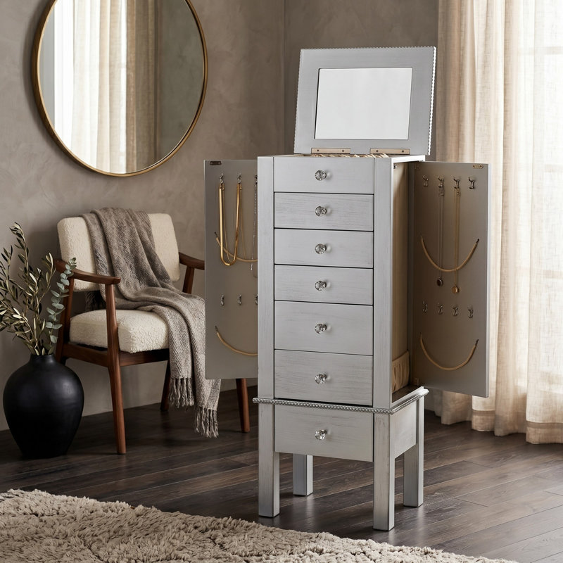 Armoire à bijoux autoportante Machele, Argent