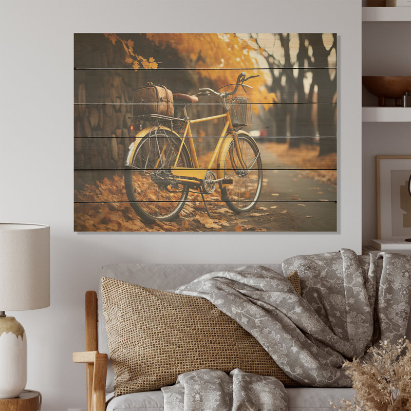 Amber Adventure Bicycle I - Art mural en bois sur bois de pin naturel, H 30 po x l 40 po