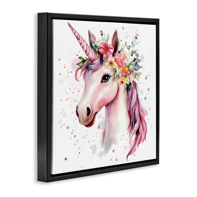 Cadre flottant Majestic Unicorn Modern Splatter, design Creative Studio, Cadre flottant noir de jais, H 18 po x l 18 po