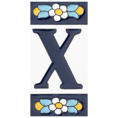 Sevillano Flora 2-1/8 in. x 4-3/8 in. Letter X Ceramic Address Wall Tile