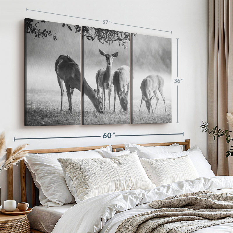 «Vigilant Grazing Deer» sur, H 36 po x l 57 po