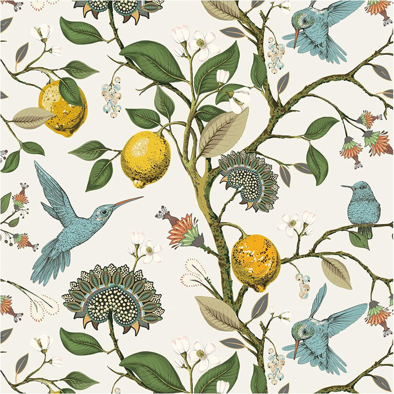Papier peint adhésif auto-adhésif amovible Blue Bird Lemon Tree, 17,7 po x 32,8 pi