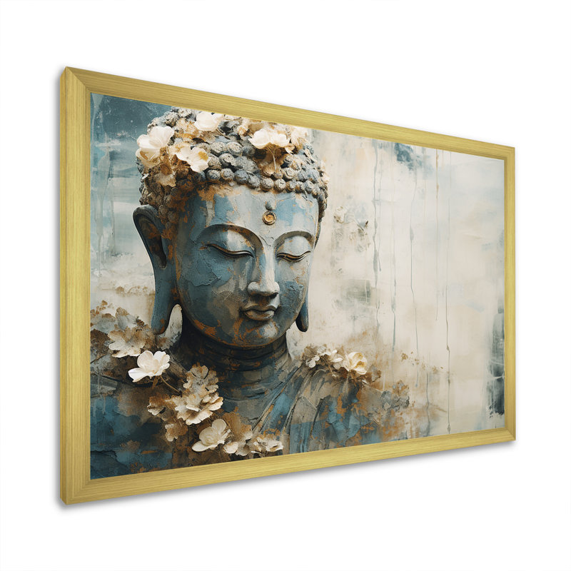 Statue de bouddhisme religieux - art mural bouddhisme, Cadre doré, H 16 po x l 32 po x P 1 po