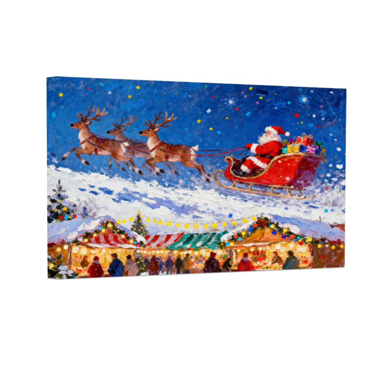 Père Noël survolant le marché de Noël