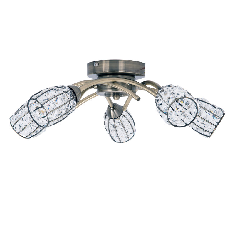Browne Crystal Semi Flush Mount, Antique Brass