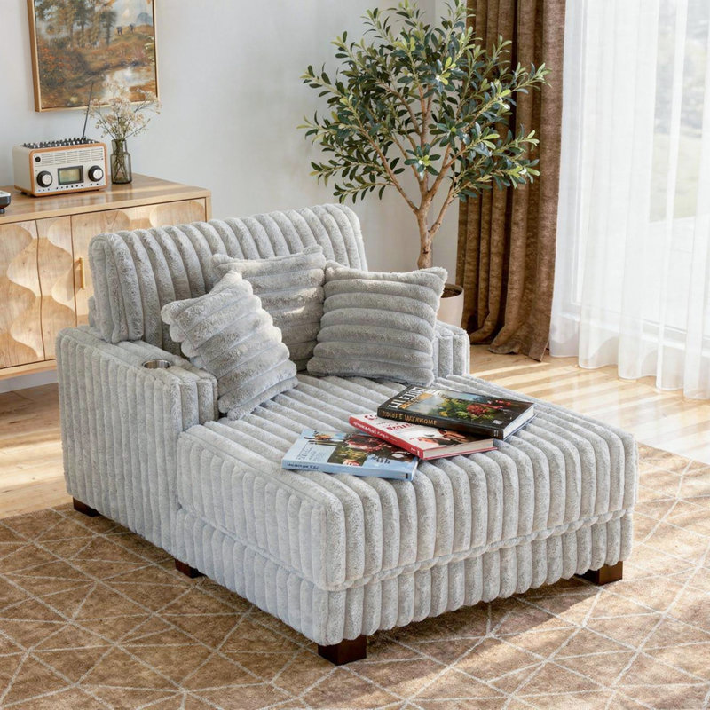 Méridienne 59 po, Gris clair , Faux Fur