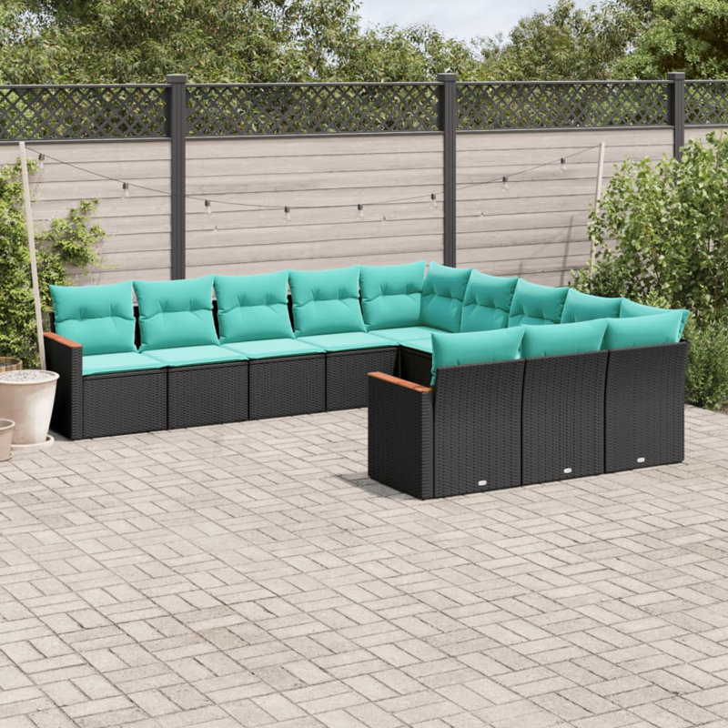  Ensemble de canapé de patio 11 pièces avec coussins en rotin de polyester noir