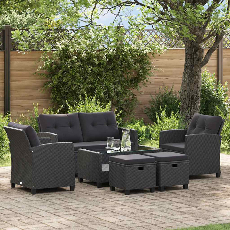 Chaise longue avec coussins 6 pièces Sarani, Noir, Noir