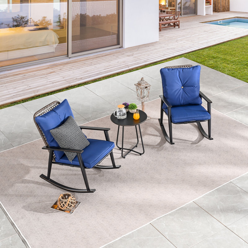 Einte 2 - Person Patio Conversation Set with Cushions, Blue