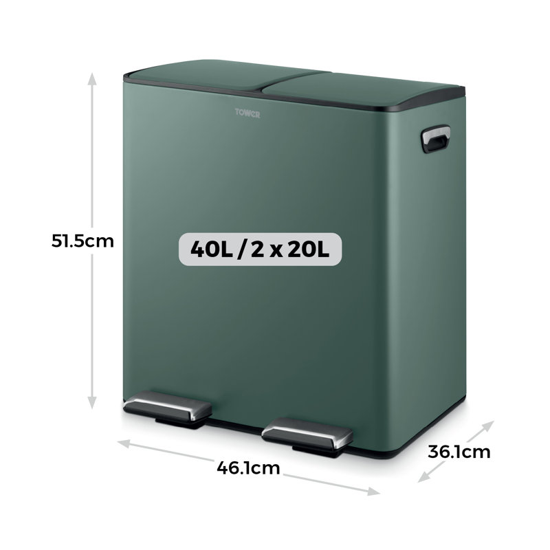 40 Litre Step On Recycling Bin, Green