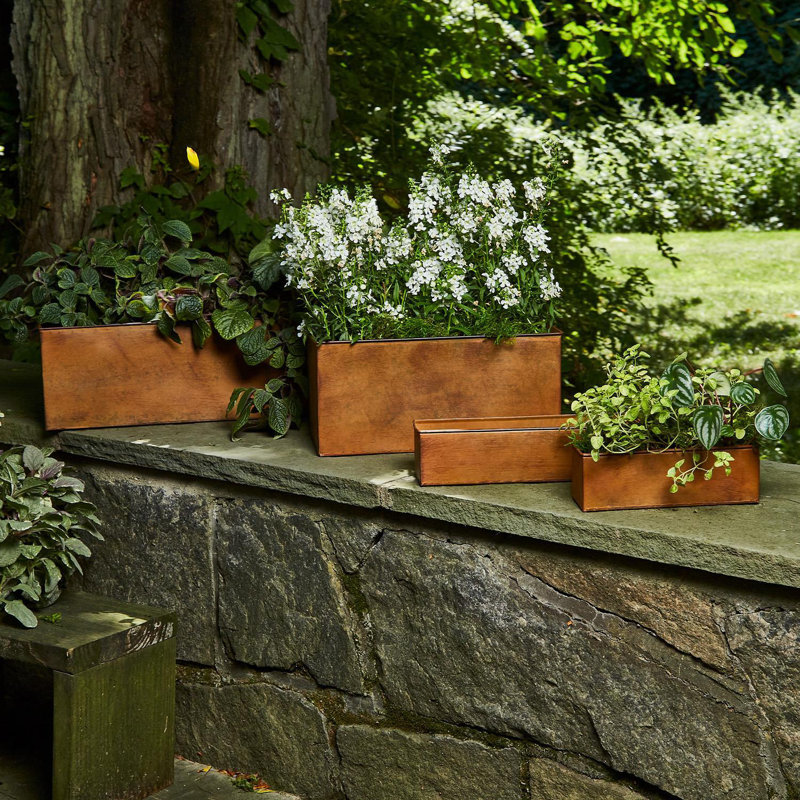 Set Of 4 Window Box With Rusted Metal Finish