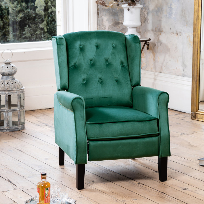 Ailith 70cm Wide Velvet Wing Chair Recliner, Green