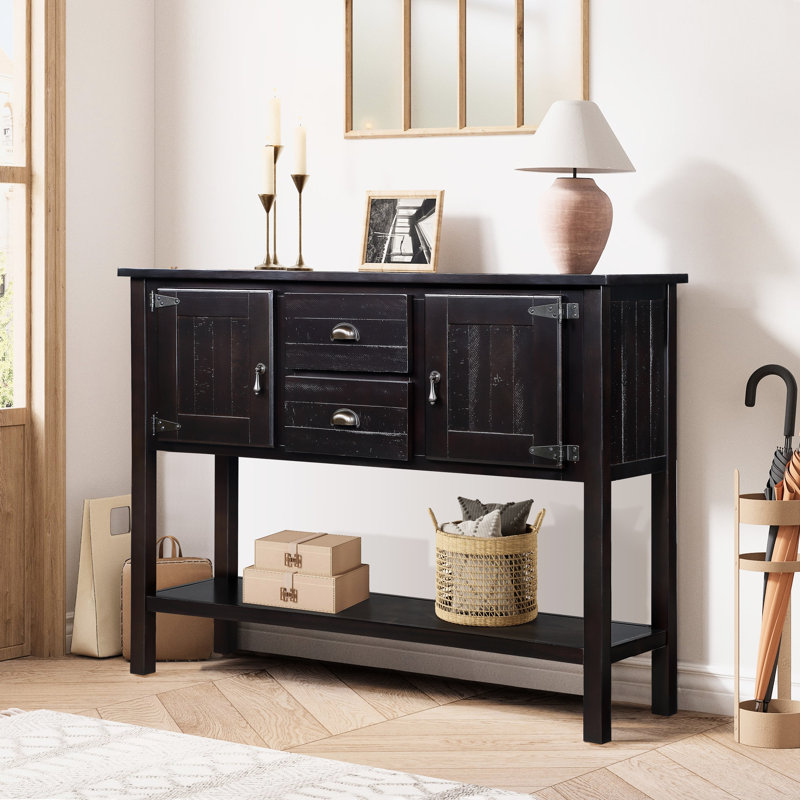 Console en bois massif avec tiroirs, aspect rustique - table d'appoint 48 po, charme, pour salle à manger, Espresso