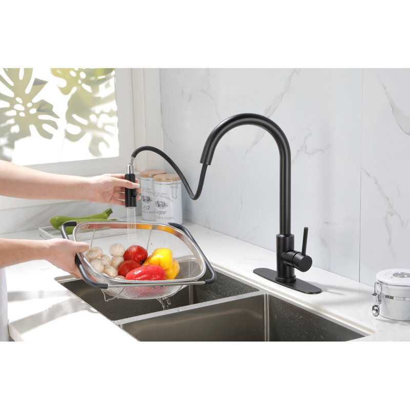 Robinet de cuisine avec douchette extractible, Noir mat