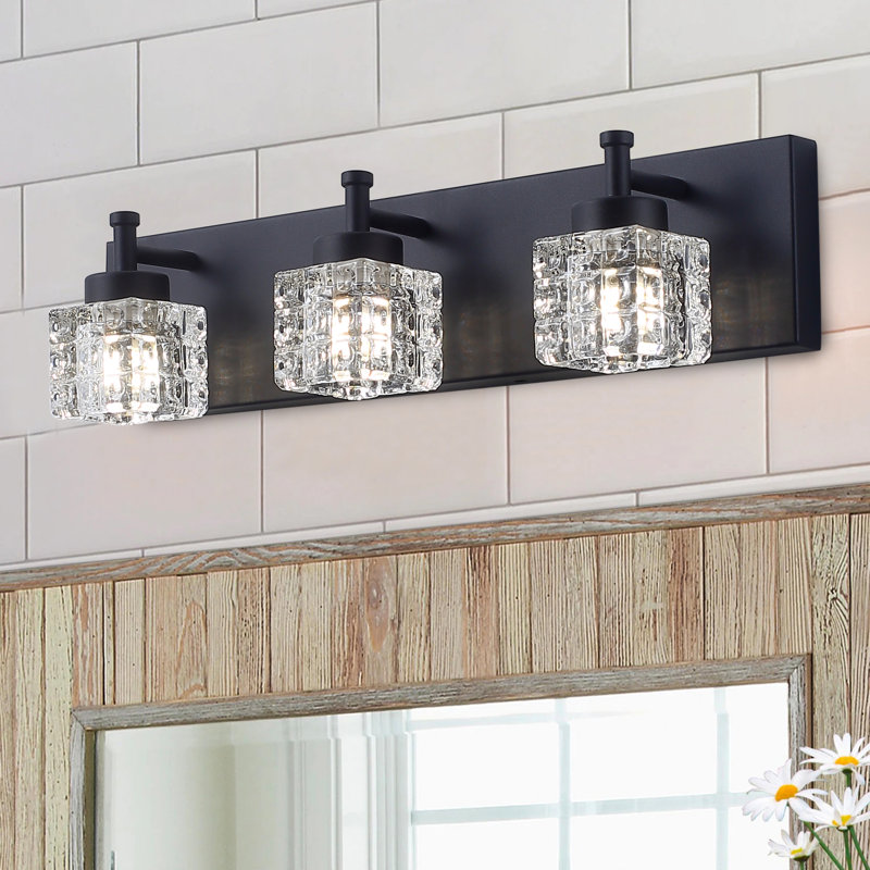 Derquan 3-Light Modern Square Glass Light Shade Dimmable Vanity Light