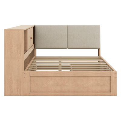 Wooden L-Shaped Daybed Corner Bed Under-Bed Drawers With Storage Bookcase And Upholstered Headboard And USB Charging Ports For Limited Space by Latitude Run