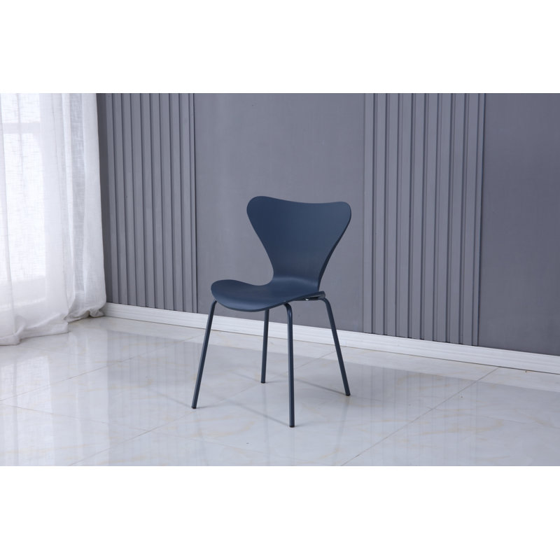 4 Careaga Stackable Plastic Dining Chairs, Navy Blue