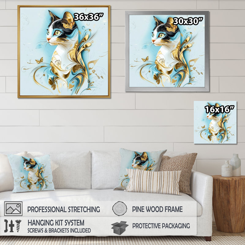 «Playful Glam Geode Cat II», reproduction d'art murale, H 30 po x l 30 po, Reproduction encadrée, Blanc