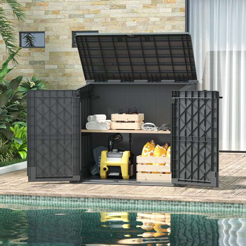 51.1''W Outdoor Resin Horizontal Storage Shed-280 Gallon, Black