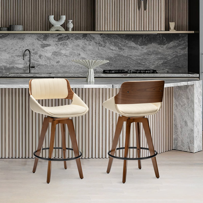 Tabouret pivotant Jobani, Beige, Tabouret de comptoir (siège d'une hauteur de 26 p