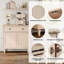 Bibliothèque faite main en patchwork de 31,5 po de hauteur avec armoire, beige-133011825-133209242