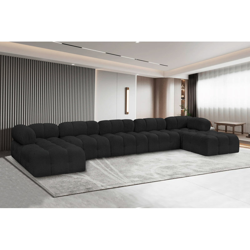 Canapé modulaire 170 po Ames, Tissu bouclé noir