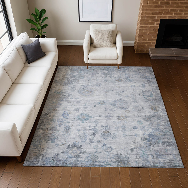 Premium Machine Washable Mayfield  Global Rug, Blue, 5' x 7'6"